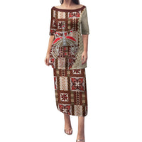 Samoa Tapau Puletasi Samoan Siapo Pattern LT14 Long Dress Brown - Polynesian Pride
