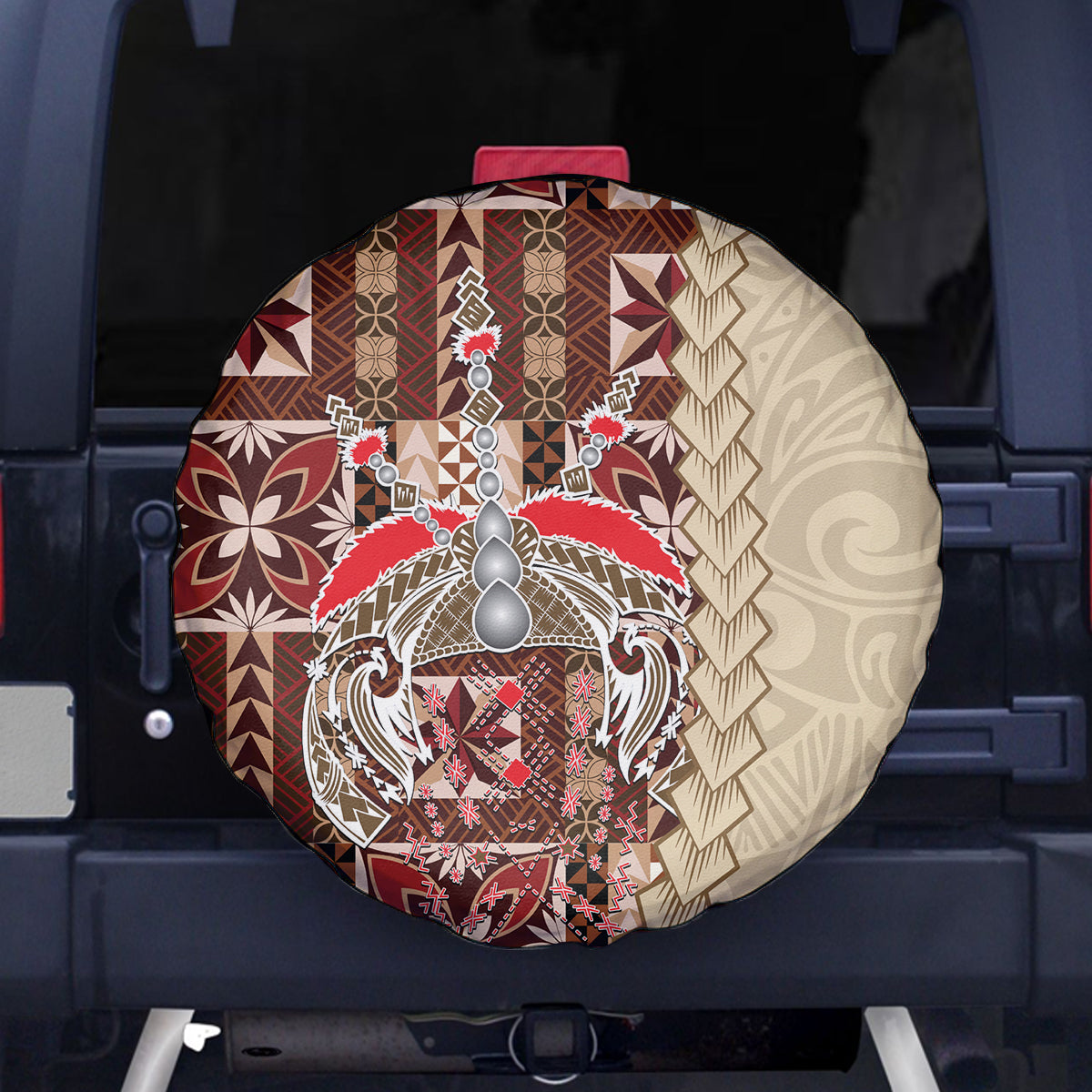 Samoa Tapau Spare Tire Cover Samoan Siapo Pattern LT14 Brown - Polynesian Pride