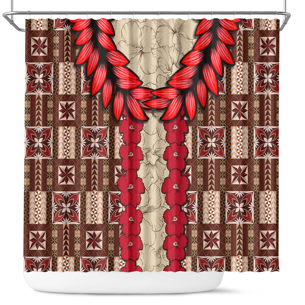 Samoa Siapo Shower Curtain Tapa Pattern Mix Ula Fala Hibiscus LT14 Brown - Polynesian Pride