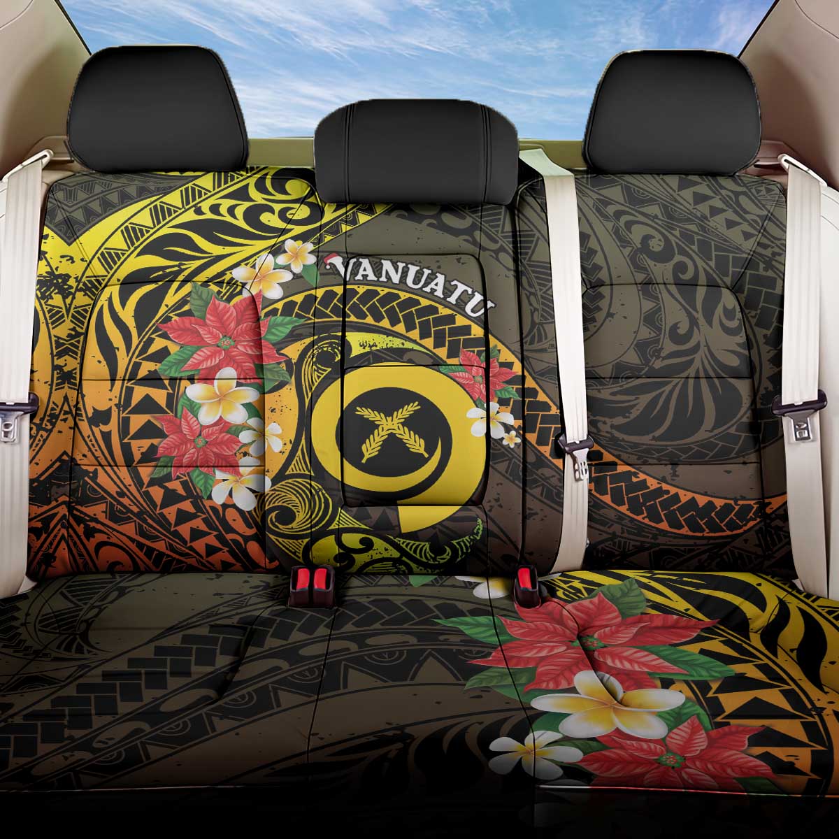 Vanuatu Christmas Back Car Seat Cover Vanuatuan Pig Tusk - Meri Krismas! LT14 One Size Black - Polynesian Pride