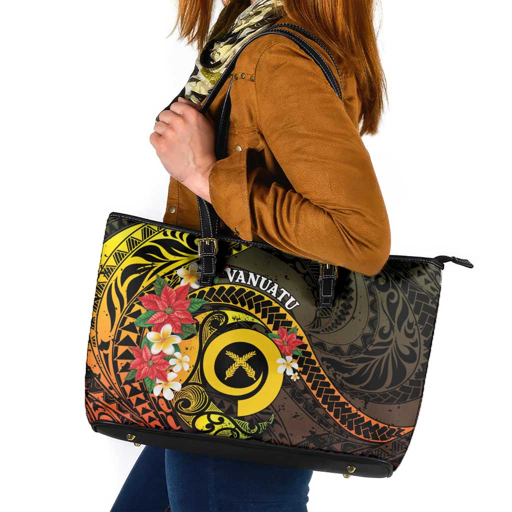 Vanuatu Christmas Leather Tote Bag Vanuatuan Pig Tusk - Meri Krismas! LT14 Black - Polynesian Pride