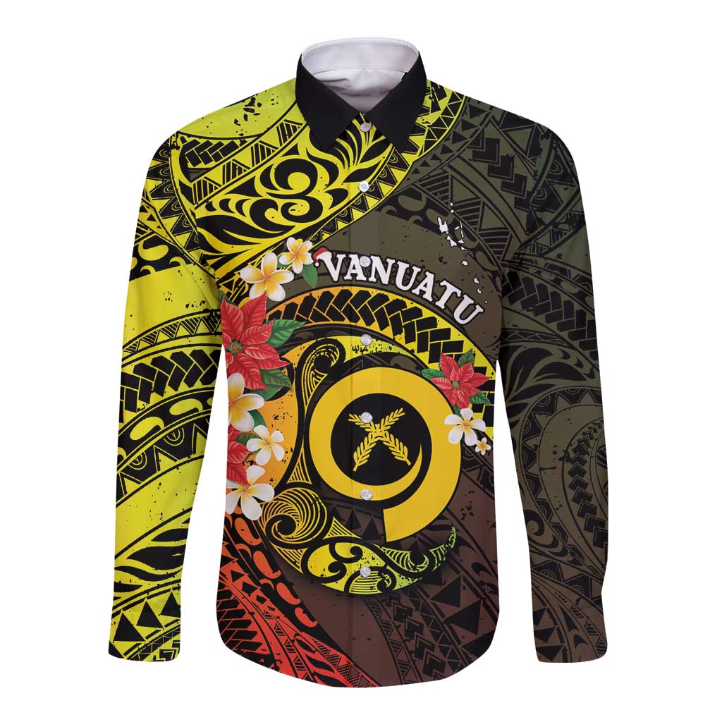 Vanuatu Christmas Long Sleeve Button Shirt Vanuatuan Pig Tusk - Meri Krismas! LT14 Unisex Black - Polynesian Pride