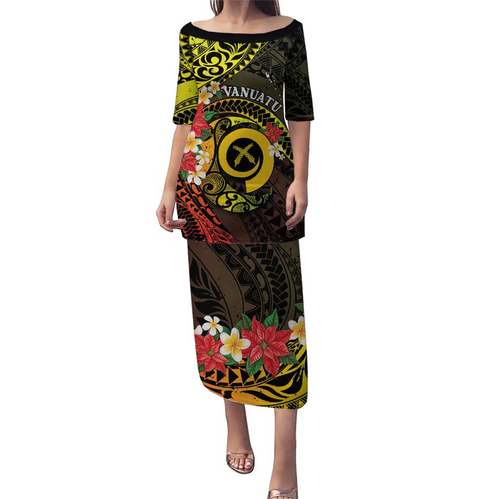Vanuatu Christmas Puletasi Vanuatuan Pig Tusk - Meri Krismas! LT14 Long Dress Black - Polynesian Pride