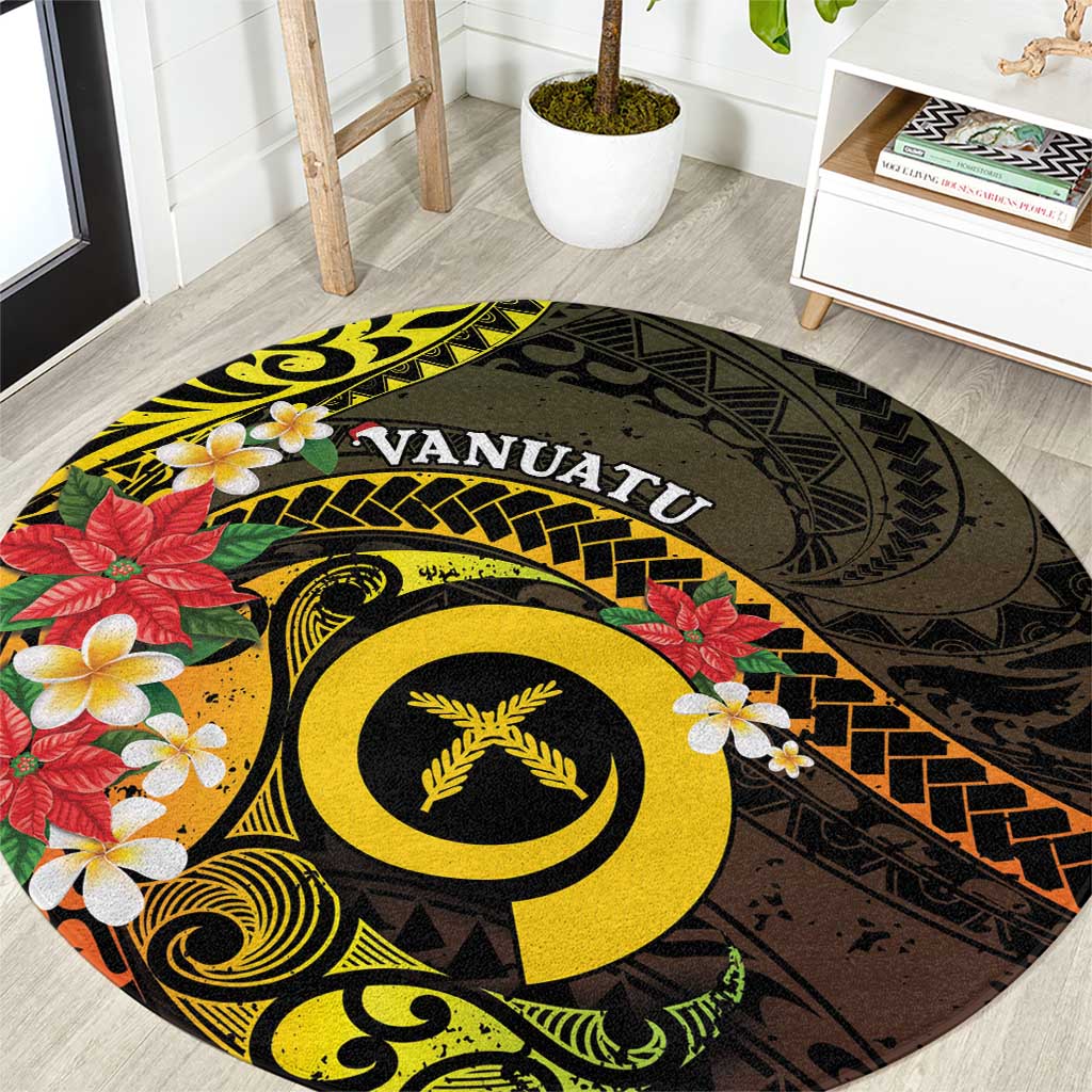 Vanuatu Christmas Round Carpet Vanuatuan Pig Tusk - Meri Krismas! LT14 Black - Polynesian Pride