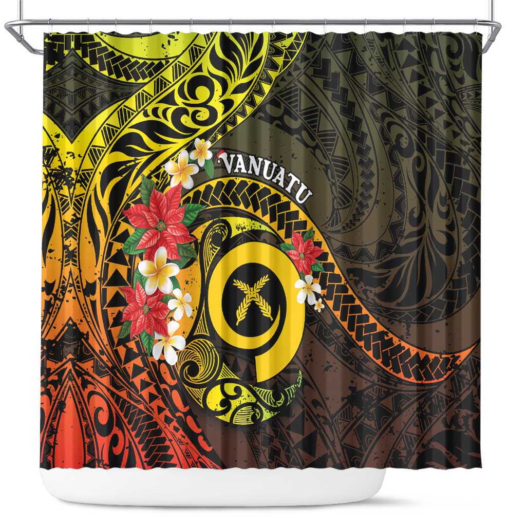 Vanuatu Christmas Shower Curtain Vanuatuan Pig Tusk - Meri Krismas! LT14 Black - Polynesian Pride