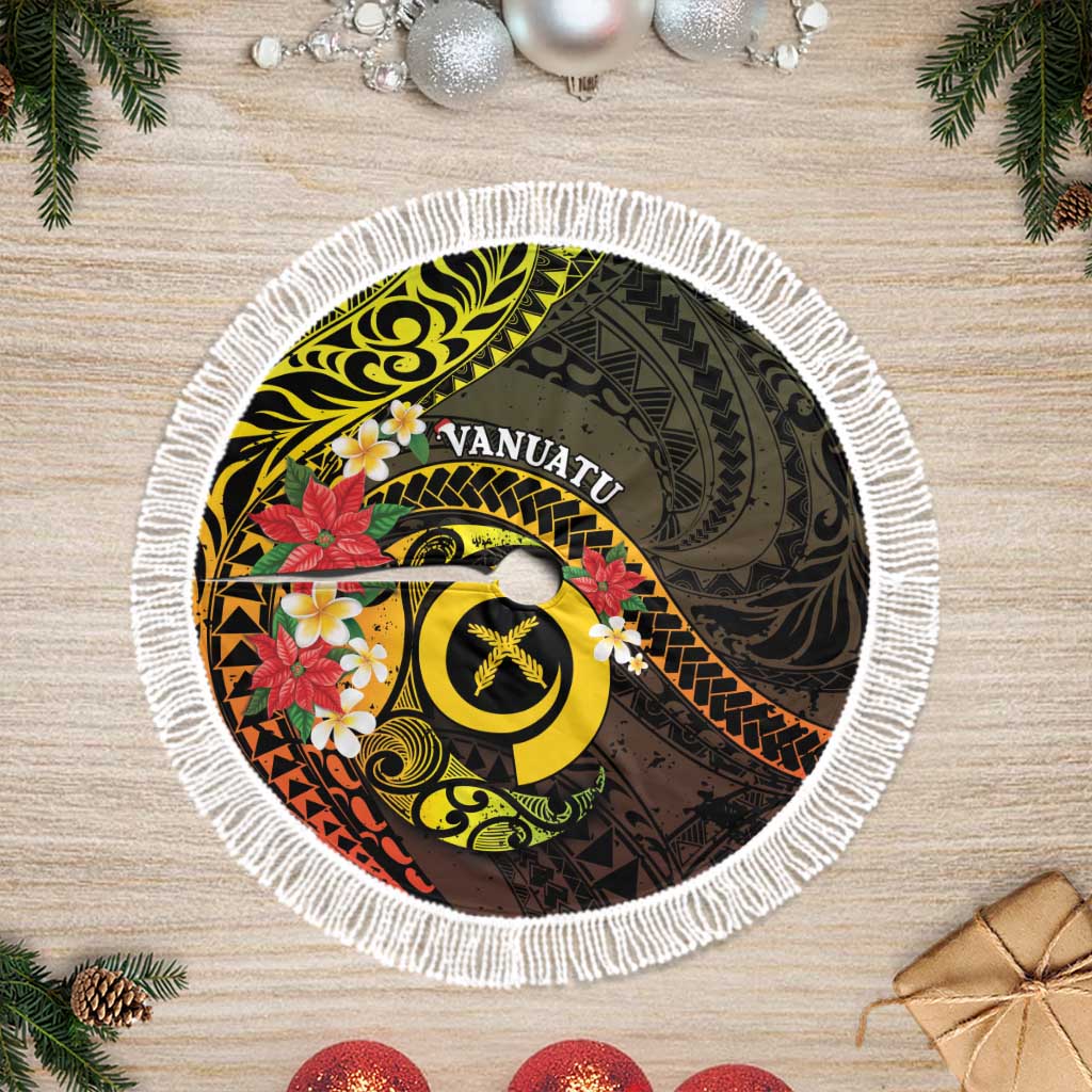 Vanuatu Christmas Tree Skirt Vanuatuan Pig Tusk - Meri Krismas! LT14 Fringed Black - Polynesian Pride