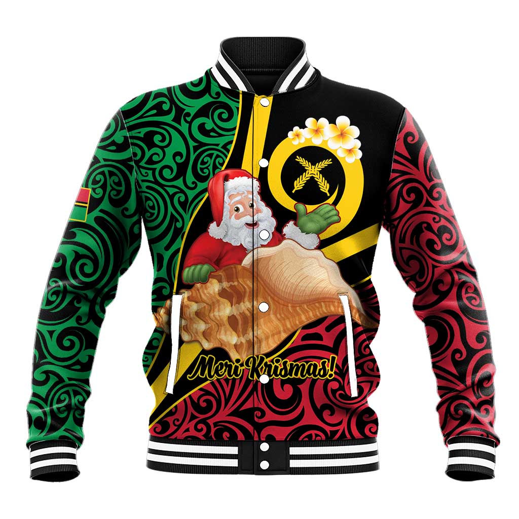 Vanuatu Christmas Baseball Jacket Vanuatuan Conch Shell - Meri Krismas! LT14 Unisex Black - Polynesian Pride