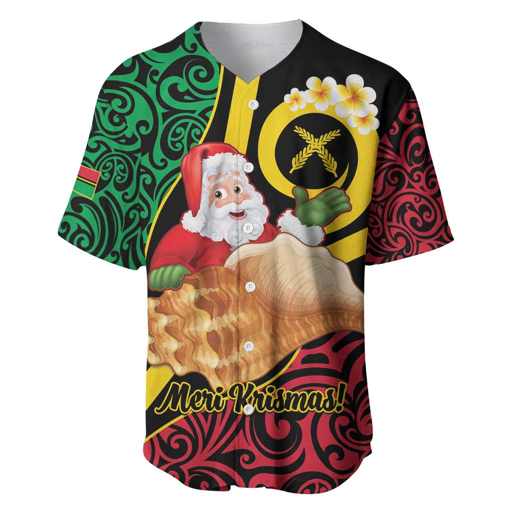 Vanuatu Christmas Baseball Jersey Vanuatuan Conch Shell - Meri Krismas! LT14 Black - Polynesian Pride