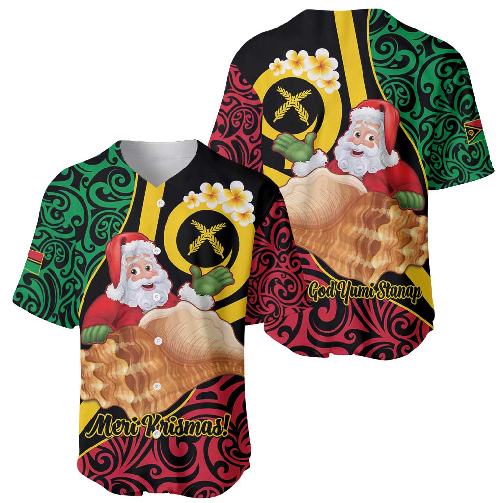Vanuatu Christmas Baseball Jersey Vanuatuan Conch Shell - Meri Krismas! LT14 - Polynesian Pride