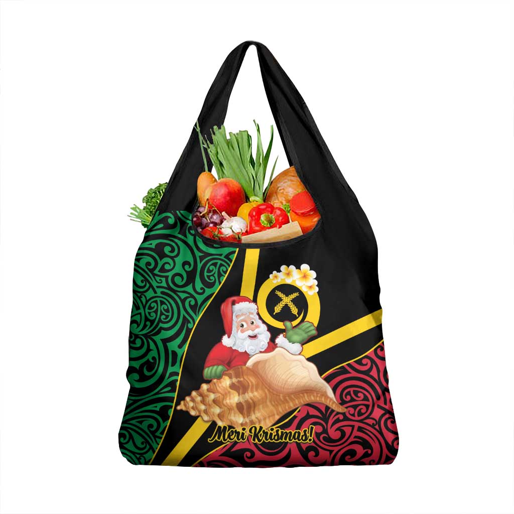 Vanuatu Christmas Grocery Bag Vanuatuan Conch Shell - Meri Krismas! LT14 1-pack One Size Black - Polynesian Pride