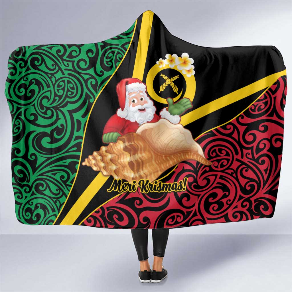 Vanuatu Christmas Hooded Blanket Vanuatuan Conch Shell - Meri Krismas! LT14 One Size Black - Polynesian Pride
