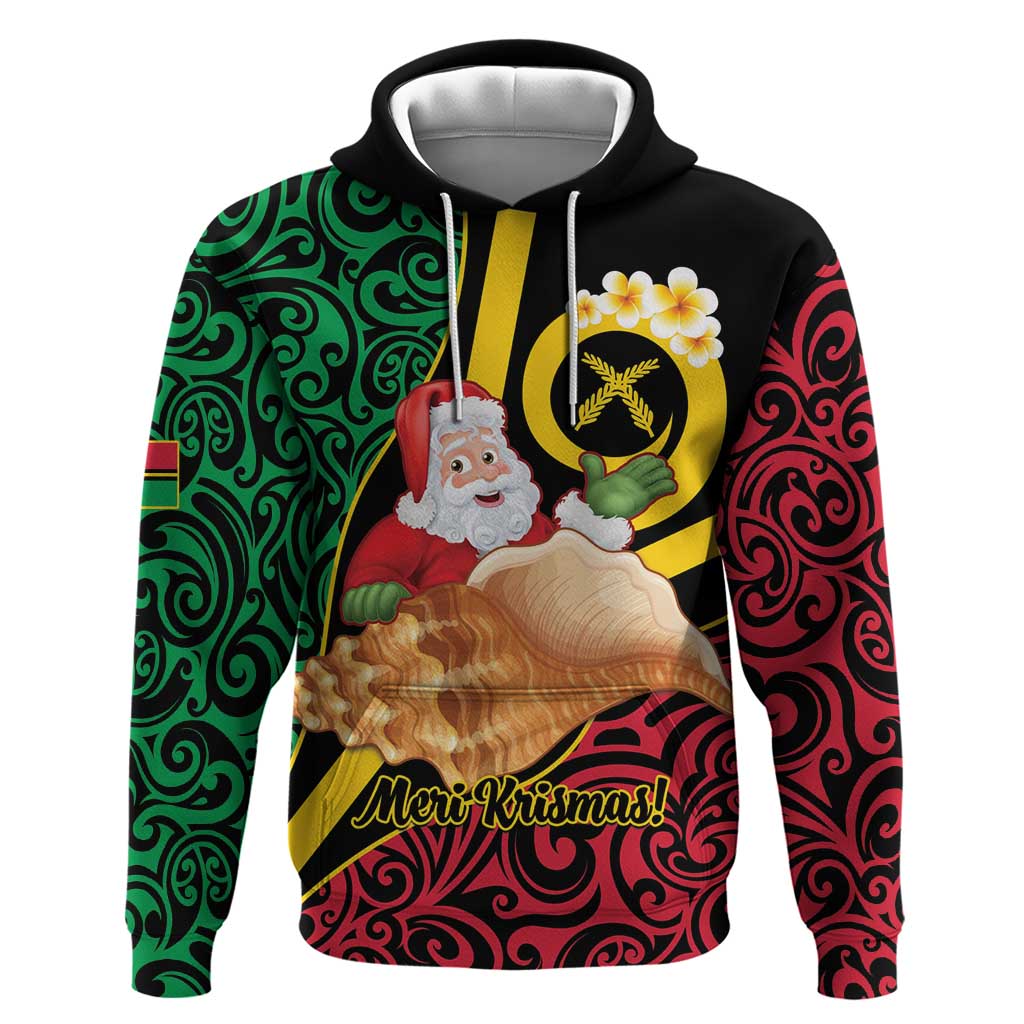 Vanuatu Christmas Hoodie Vanuatuan Conch Shell - Meri Krismas! LT14 Pullover Hoodie Black - Polynesian Pride