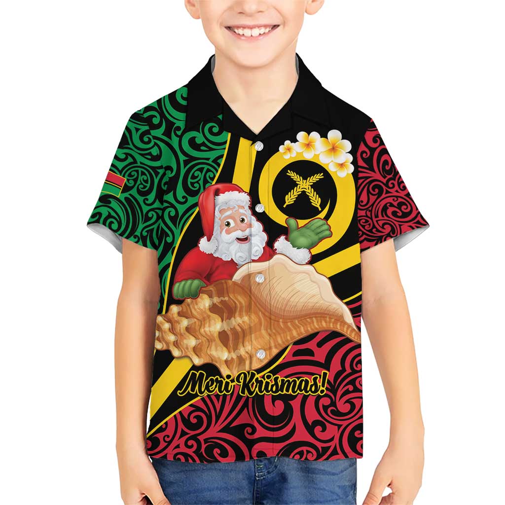 Vanuatu Christmas Kid Hawaiian Shirt Vanuatuan Conch Shell - Meri Krismas! LT14 Kid Black - Polynesian Pride