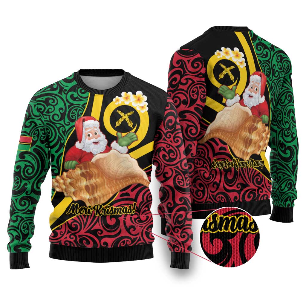 Vanuatu Christmas Ugly Christmas Sweater Vanuatuan Conch Shell - Meri Krismas! LT14 Black - Polynesian Pride