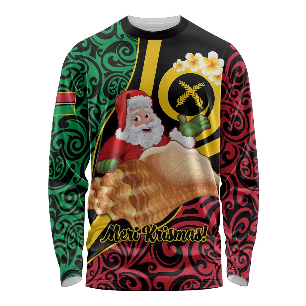 Vanuatu Christmas Long Sleeve Shirt Vanuatuan Conch Shell - Meri Krismas! LT14 Unisex Black - Polynesian Pride