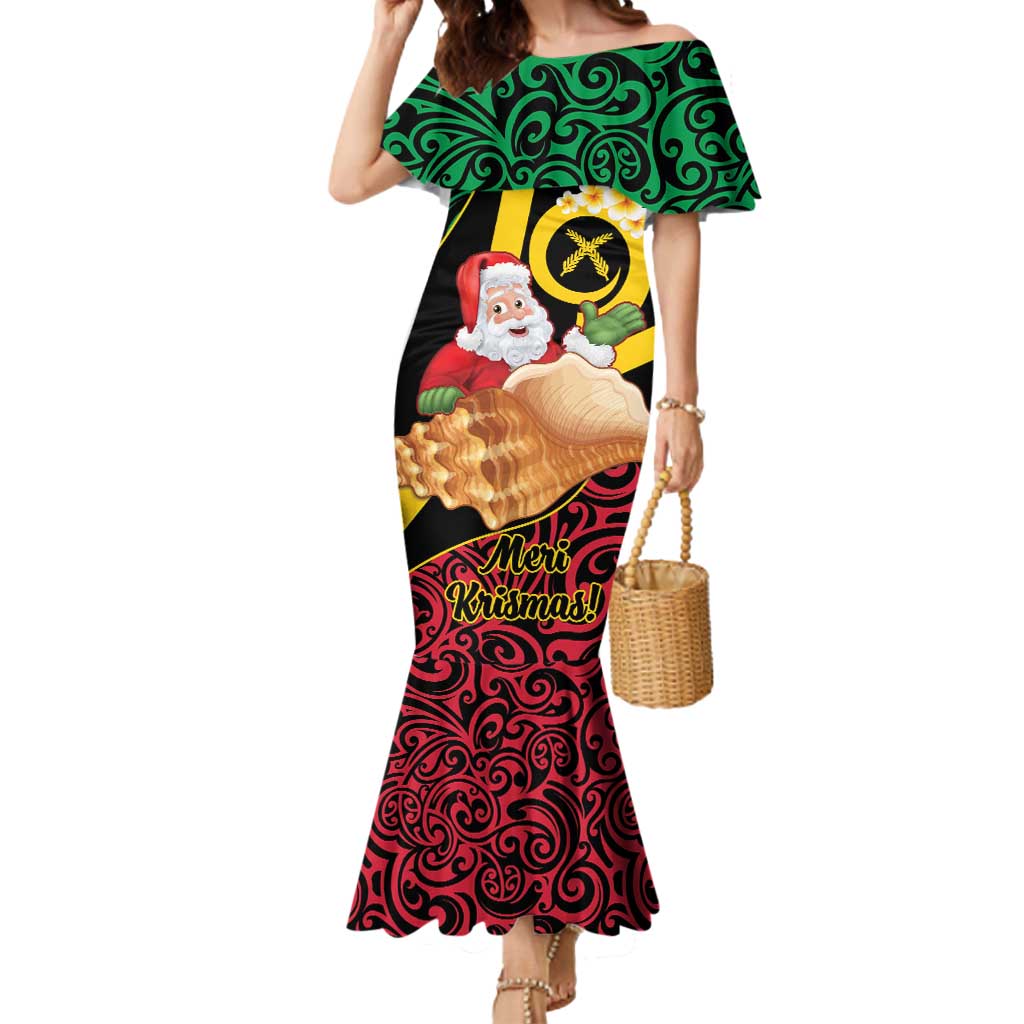 Vanuatu Christmas Mermaid Dress Vanuatuan Conch Shell - Meri Krismas! LT14 Women Black - Polynesian Pride
