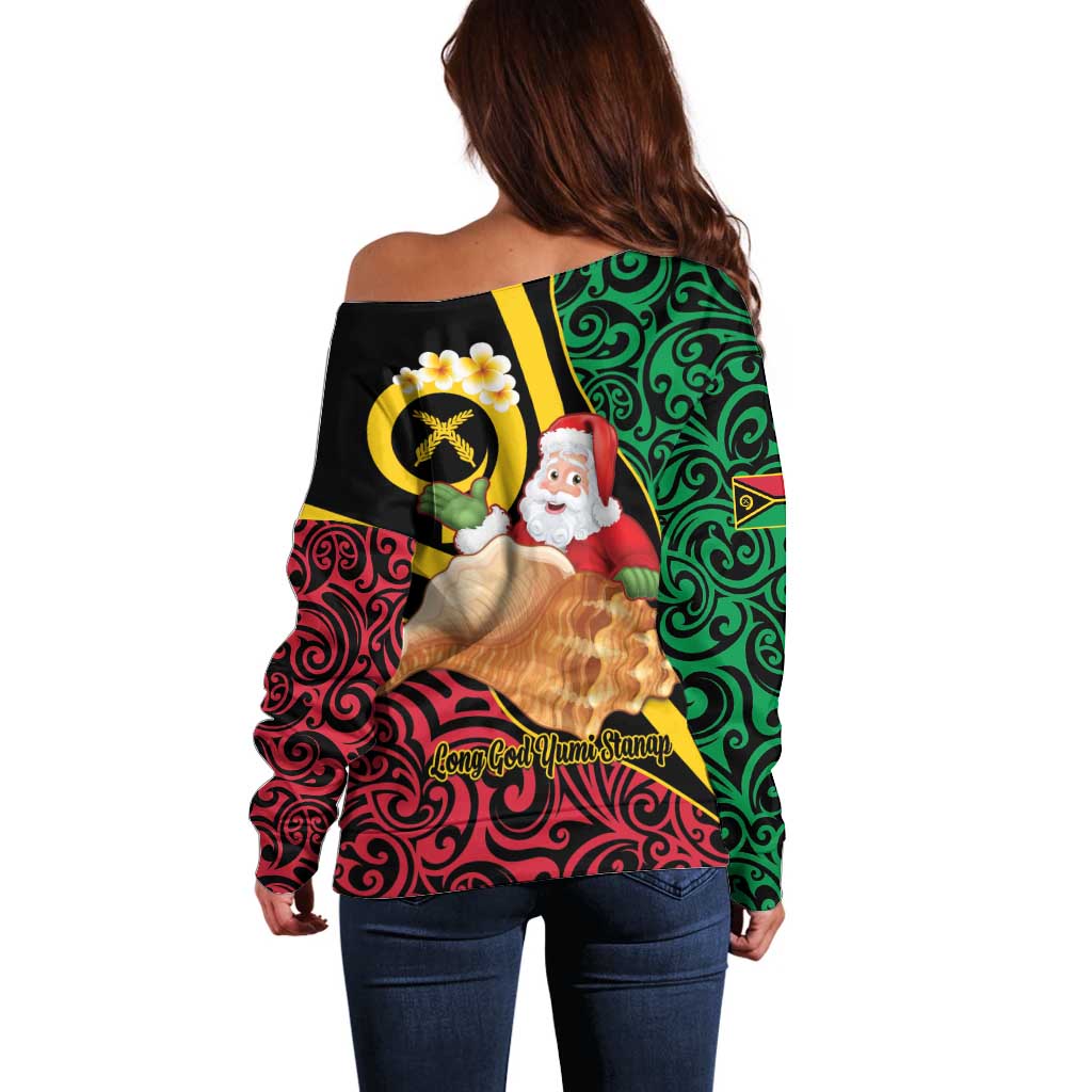 Vanuatu Christmas Off Shoulder Sweater Vanuatuan Conch Shell - Meri Krismas! LT14 - Polynesian Pride