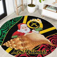 Vanuatu Christmas Round Carpet Vanuatuan Conch Shell - Meri Krismas! LT14 Black - Polynesian Pride