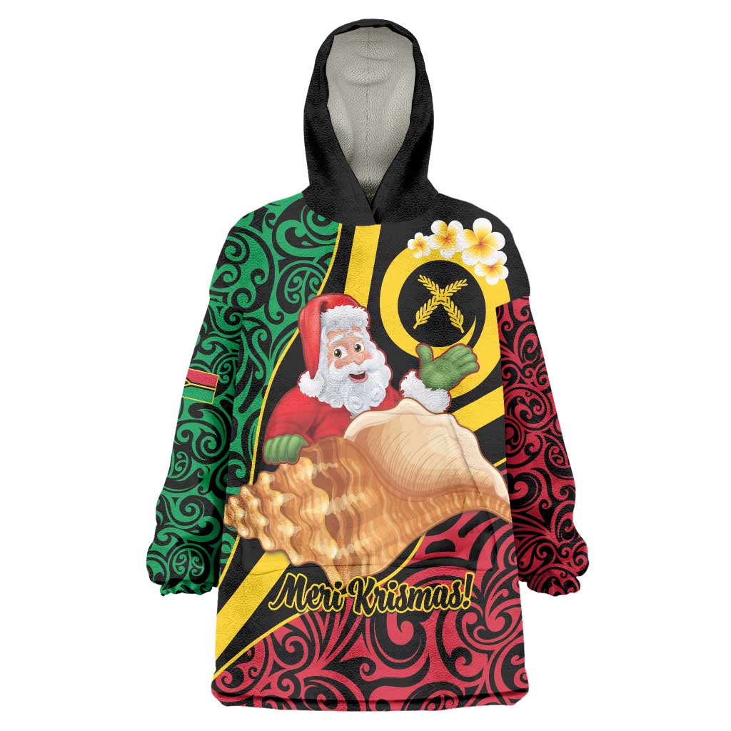Vanuatu Christmas Wearable Blanket Hoodie Vanuatuan Conch Shell - Meri Krismas! LT14 One Size Black - Polynesian Pride