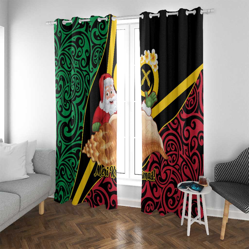 Vanuatu Christmas Window Curtain Vanuatuan Conch Shell - Meri Krismas! LT14 With Grommets Black - Polynesian Pride