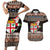 Fiji Christmas Couples Matching Short Sleeve Bodycon Dress and Hawaiian Shirt Fijian Masi Marau na Kerisimasi! - Brown