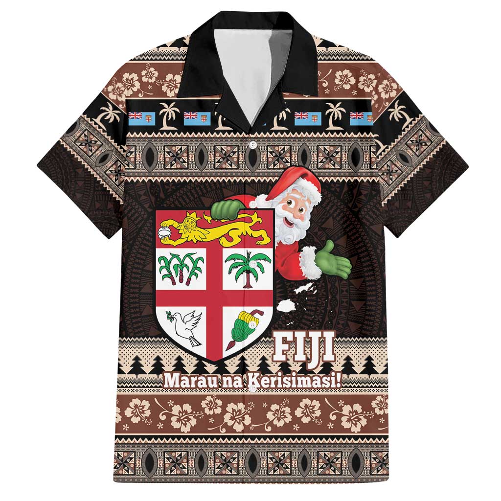 Fiji Christmas Hawaiian Shirt Fijian Masi Marau na Kerisimasi! - Brown LT14 Brown - Polynesian Pride