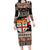 Fiji Christmas Long Sleeve Bodycon Dress Fijian Masi Marau na Kerisimasi! - Brown