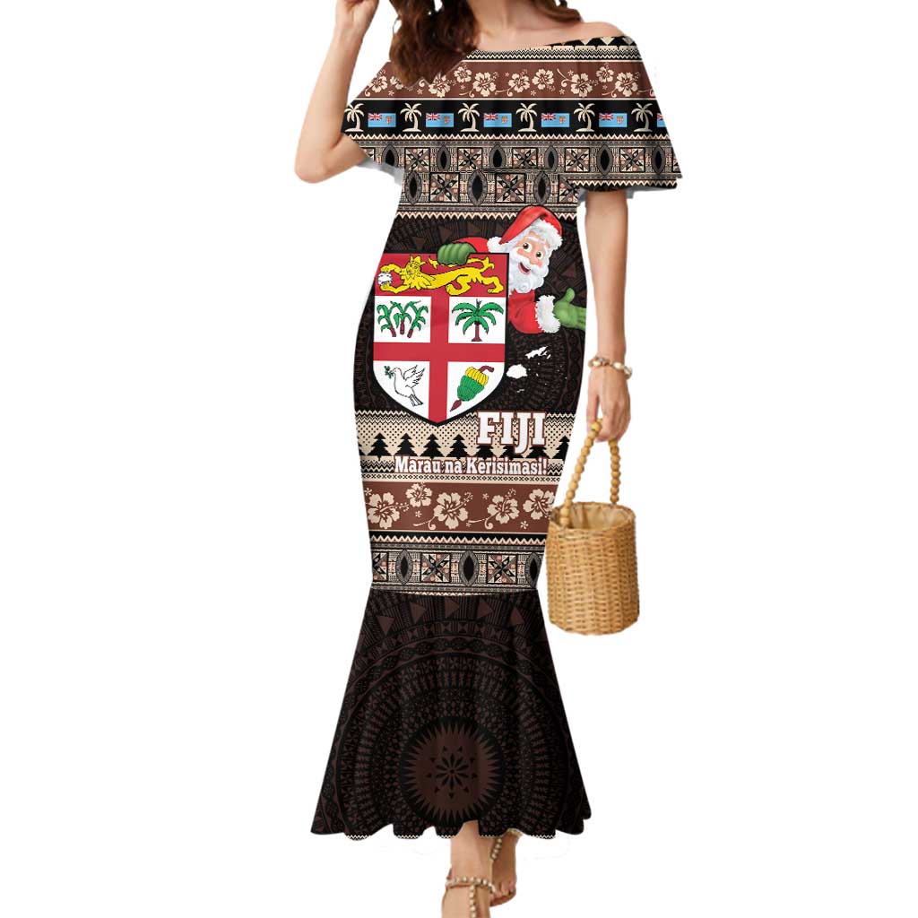 Fiji Christmas Mermaid Dress Fijian Masi Marau na Kerisimasi! - Brown LT14 Women Brown - Polynesian Pride