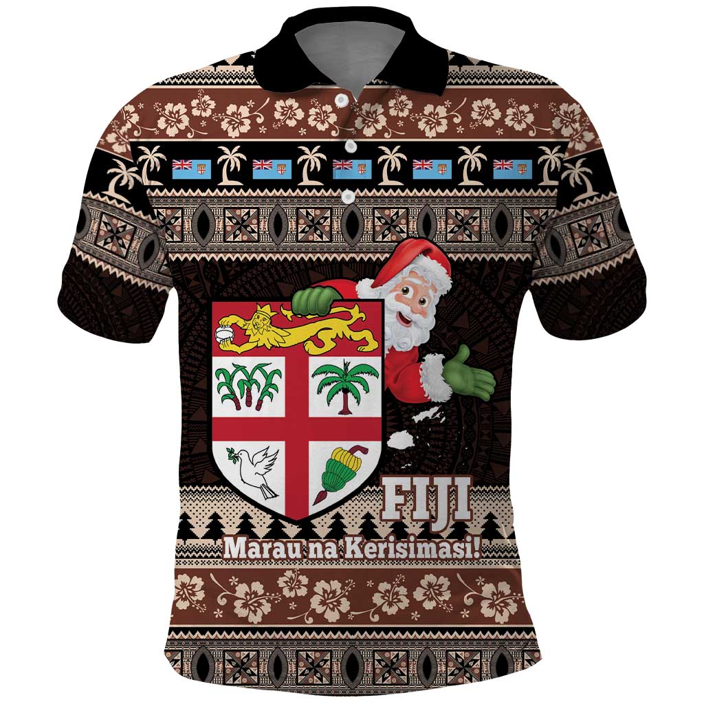 Fiji Christmas Polo Shirt Fijian Masi Marau na Kerisimasi! - Brown LT14 Brown - Polynesian Pride