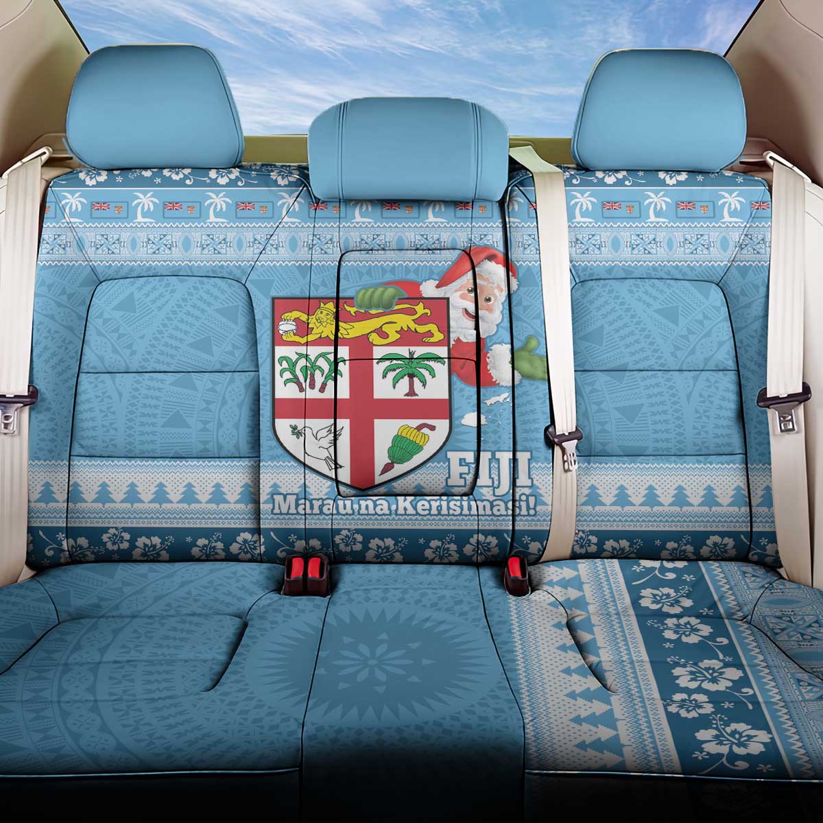 Fiji Christmas Back Car Seat Cover Fijian Masi Marau na Kerisimasi! - Blue