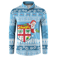 Fiji Christmas Button Sweatshirt Fijian Masi Marau na Kerisimasi! - Blue LT14 Blue - Polynesian Pride