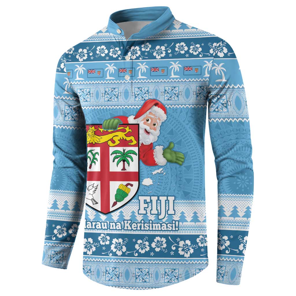 Fiji Christmas Button Sweatshirt Fijian Masi Marau na Kerisimasi! - Blue LT14 - Polynesian Pride