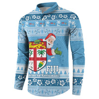 Fiji Christmas Button Sweatshirt Fijian Masi Marau na Kerisimasi! - Blue LT14 - Polynesian Pride