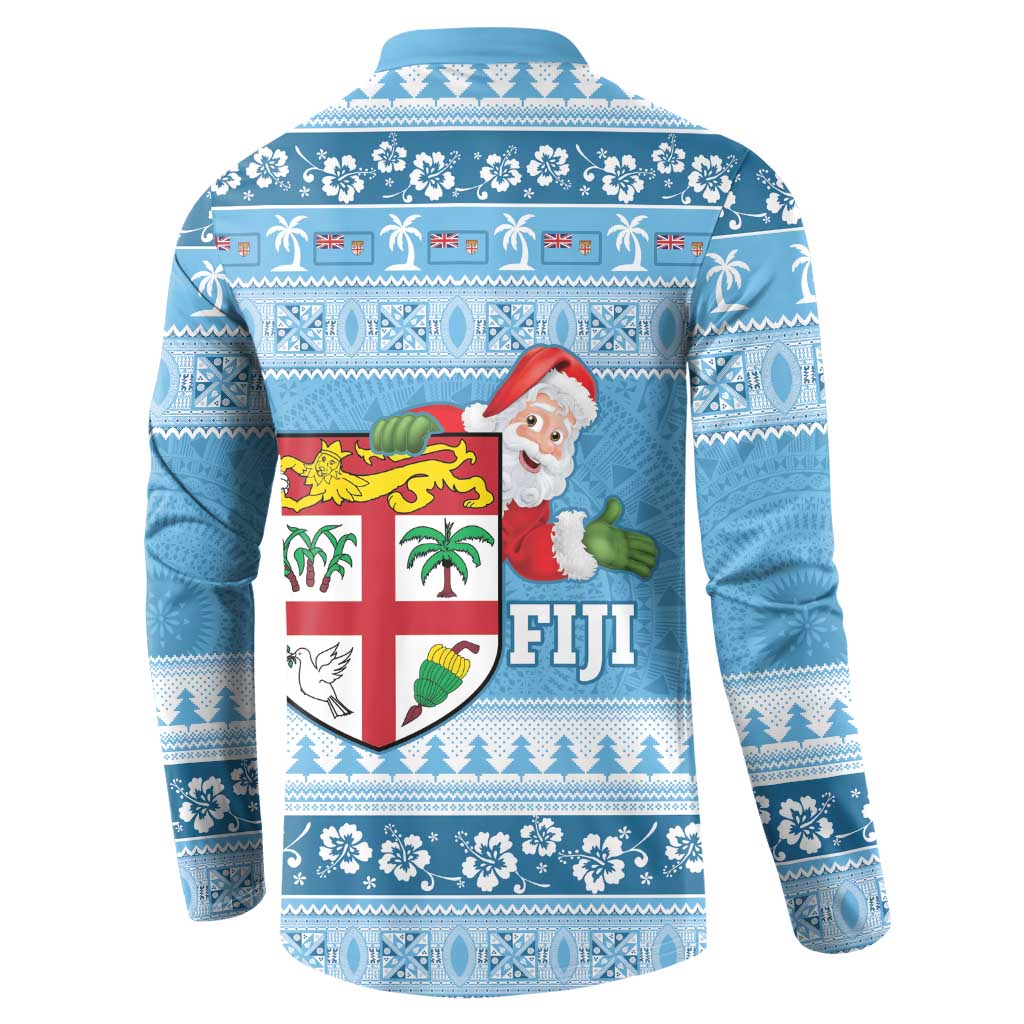 Fiji Christmas Button Sweatshirt Fijian Masi Marau na Kerisimasi! - Blue LT14 - Polynesian Pride
