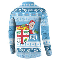 Fiji Christmas Button Sweatshirt Fijian Masi Marau na Kerisimasi! - Blue LT14 - Polynesian Pride
