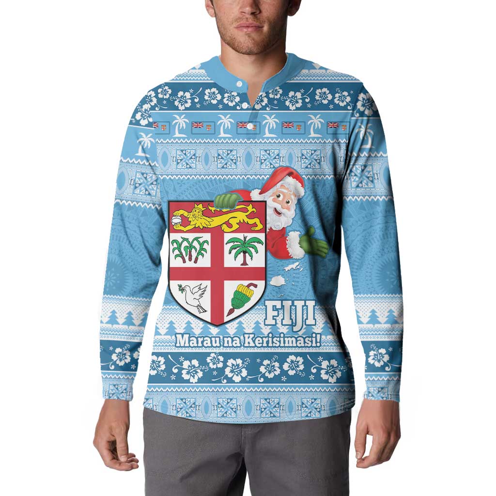 Fiji Christmas Button Sweatshirt Fijian Masi Marau na Kerisimasi! - Blue LT14 - Polynesian Pride