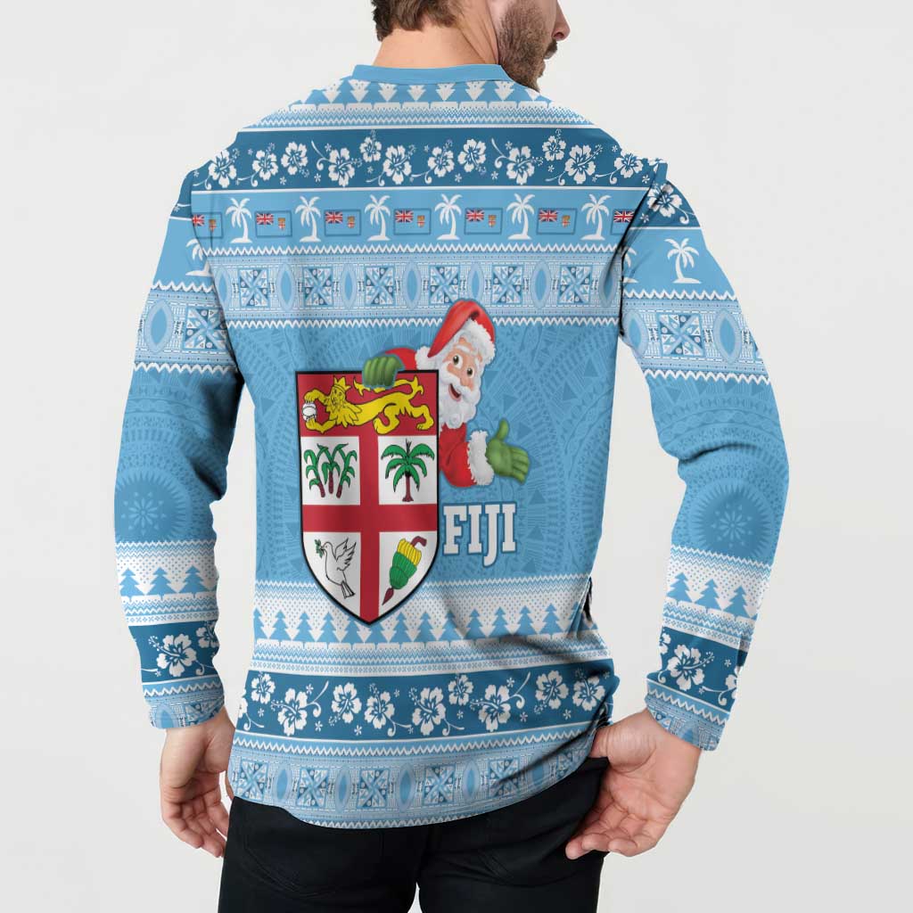 Fiji Christmas Button Sweatshirt Fijian Masi Marau na Kerisimasi! - Blue LT14 - Polynesian Pride