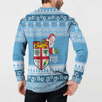 Fiji Christmas Button Sweatshirt Fijian Masi Marau na Kerisimasi! - Blue LT14 - Polynesian Pride