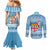 Fiji Christmas Couples Matching Mermaid Dress and Long Sleeve Button Shirt Fijian Masi Marau na Kerisimasi! - Blue