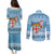 Fiji Christmas Couples Matching Puletasi and Long Sleeve Button Shirt Fijian Masi Marau na Kerisimasi! - Blue