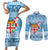 Fiji Christmas Couples Matching Short Sleeve Bodycon Dress and Long Sleeve Button Shirt Fijian Masi Marau na Kerisimasi! - Blue