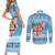 Fiji Christmas Couples Matching Short Sleeve Bodycon Dress and Long Sleeve Button Shirt Fijian Masi Marau na Kerisimasi! - Blue