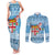 Fiji Christmas Couples Matching Tank Maxi Dress and Long Sleeve Button Shirt Fijian Masi Marau na Kerisimasi! - Blue