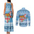 Fiji Christmas Couples Matching Tank Maxi Dress and Long Sleeve Button Shirt Fijian Masi Marau na Kerisimasi! - Blue