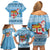 Fiji Christmas Family Matching Off Shoulder Short Dress and Hawaiian Shirt Fijian Masi Marau na Kerisimasi! - Blue