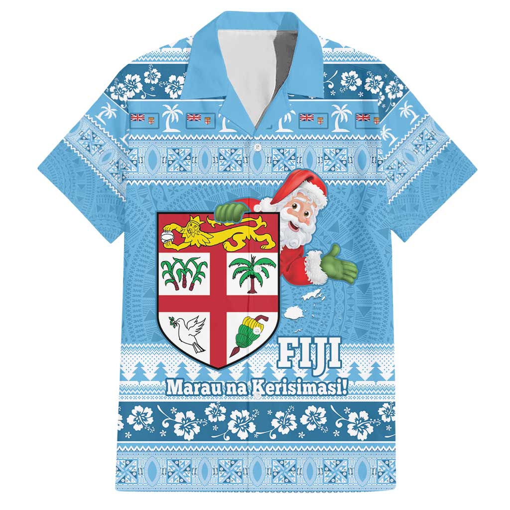 Fiji Christmas Hawaiian Shirt Fijian Masi Marau na Kerisimasi! - Blue LT14 Blue - Polynesian Pride