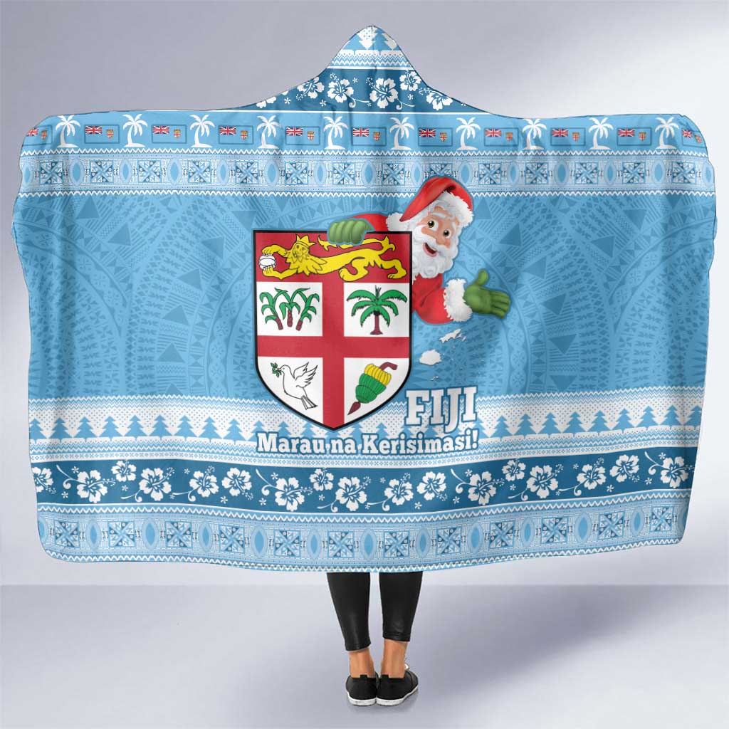 Fiji Christmas Hooded Blanket Fijian Masi Marau na Kerisimasi! - Blue LT14 One Size Blue - Polynesian Pride