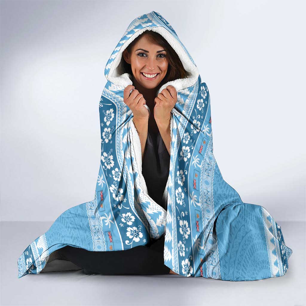 Fiji Christmas Hooded Blanket Fijian Masi Marau na Kerisimasi! - Blue LT14 - Polynesian Pride