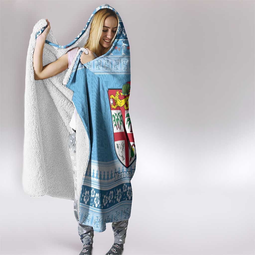 Fiji Christmas Hooded Blanket Fijian Masi Marau na Kerisimasi! - Blue LT14 - Polynesian Pride