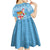 Fiji Christmas Kid Short Sleeve Dress Fijian Masi Marau na Kerisimasi! - Blue